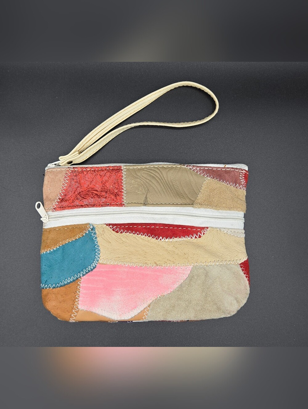 Vintage Patchwork Leather & Suede Zipper Clutch